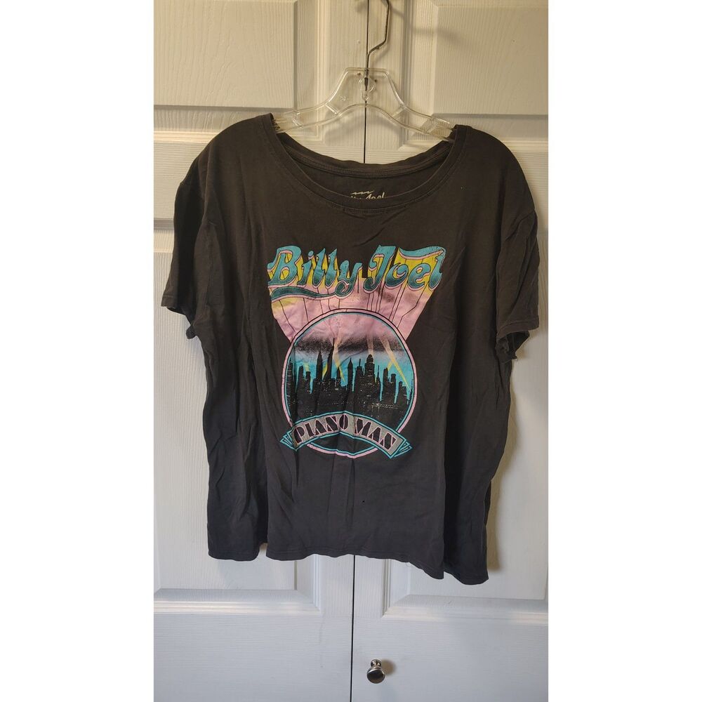 Billy Joel Piano Man Graphic T-Shirt XL Black Retro Concert Tee - Distressed